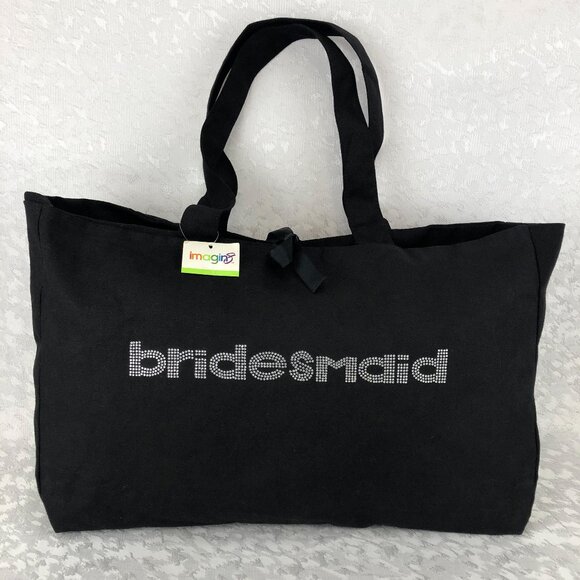 Imagin8 Bridesmaid Bedazzled Rhinestone Bling Black Shoulder Tote/Duffle Bag NWT - Picture 1 of 11